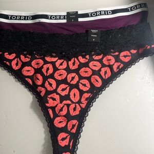 Torrid size 2X 2 Purple and Black Lace Thong Set of 2